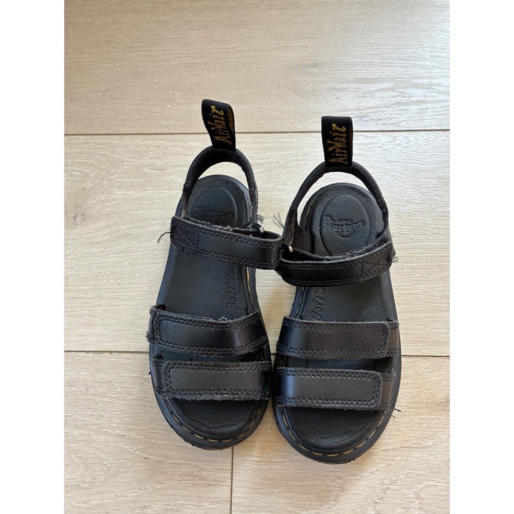 Dr. Martens Klaire J Black Leather Triple Strap Sandals Kids Size 12 US‎